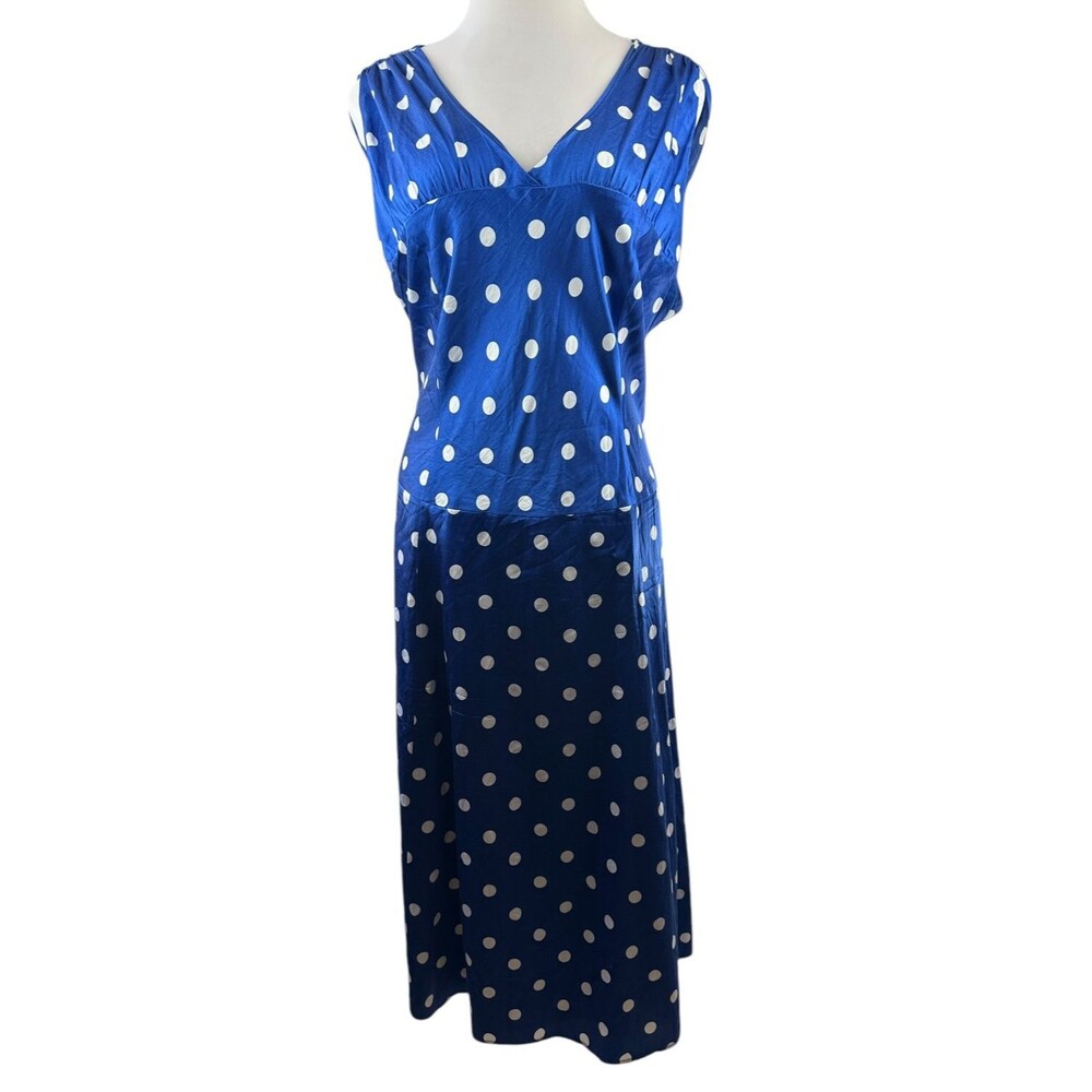 Pendleton Silk Blend Drop Waist V-Neck Dress Polka Dot Blue White Size 20 Tall - Picture 11 of 16